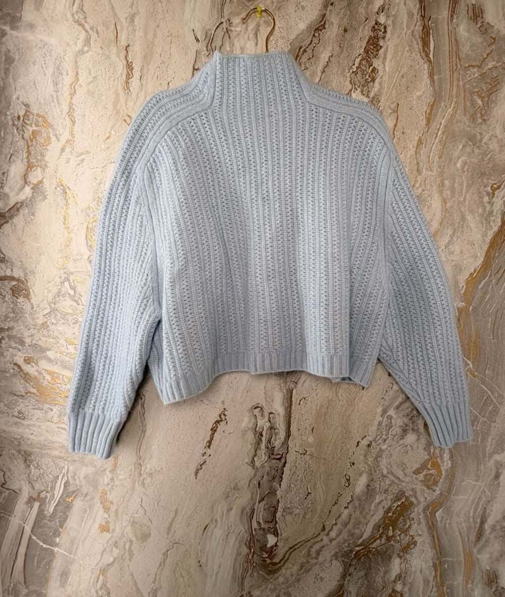 Madewell Light Blue Ribbed Mockneck Cropped Sweater Size L - Picture 2 of 11
